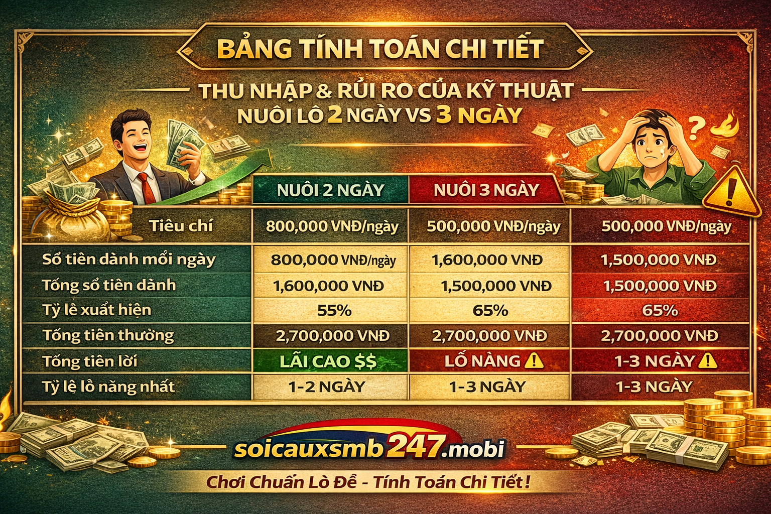 Bảng tính toán chi tiết thu nhập và rủi ro của kỹ thuật nuôi lô 2 ngày vs 3 ngày