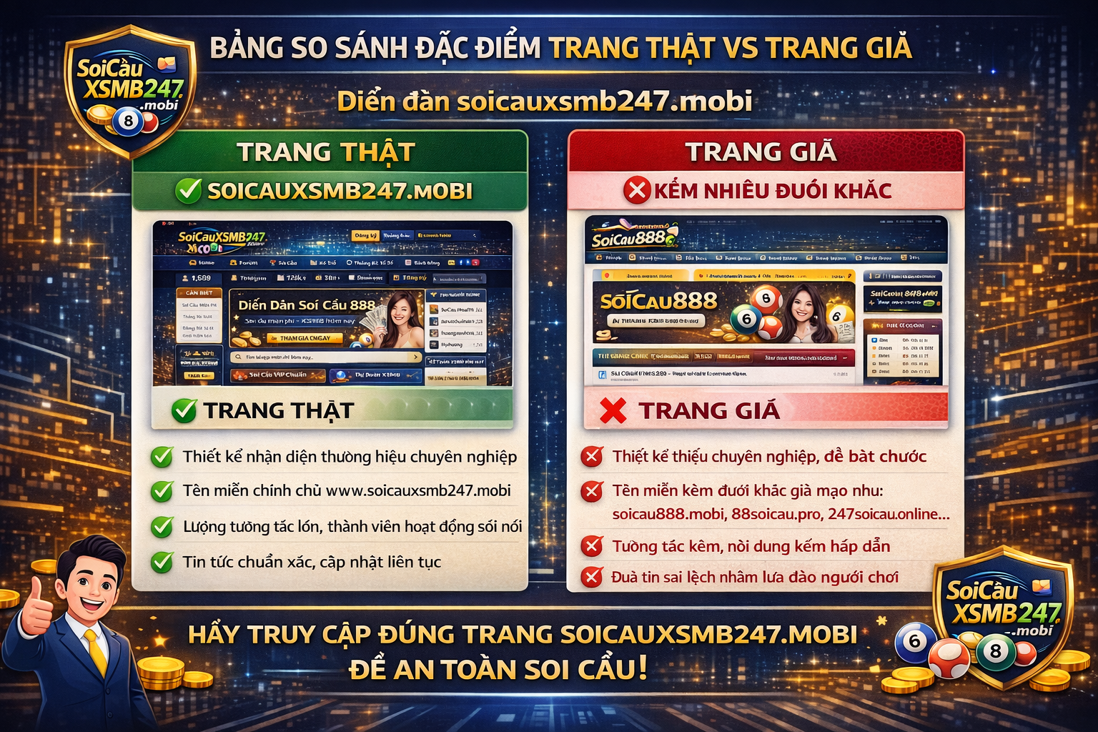 Bảng so sánh đặc điểm trang thật vs trang giả