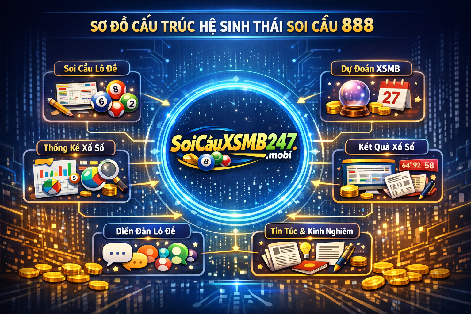 Sơ đồ minh họa cấu trúc hệ sinh thái soi cầu 888